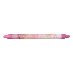 Pink Gold Glitter Marble Geode Monogram Pen