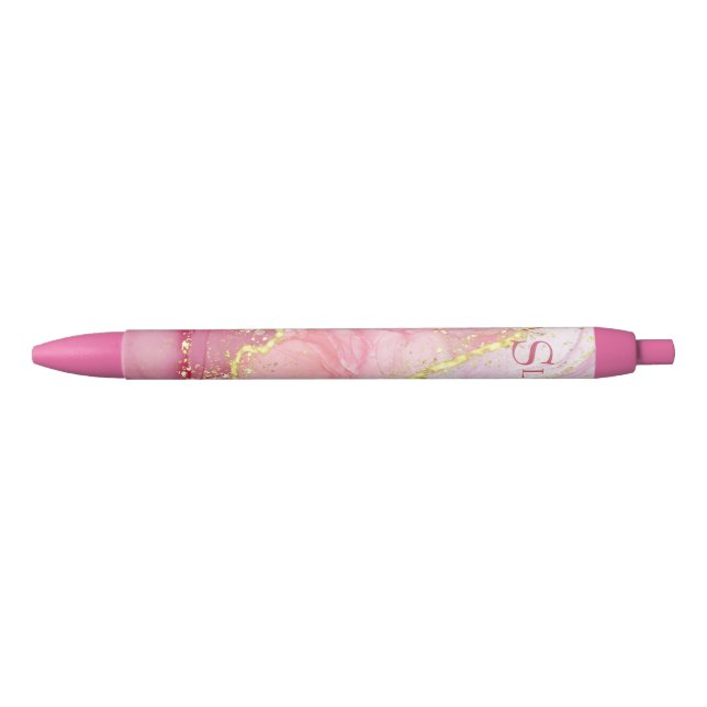Pink Gold Glitter Marble Geode Monogram  Pen (Front)