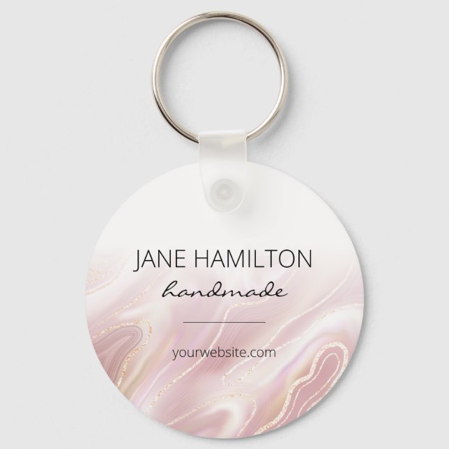 Pink Gold Glitter Marble Keychain (Front)