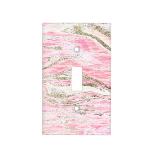 Pink Gold Glitter Marble Swirl Pattern Light Switch Cover