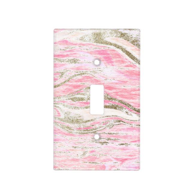 Pink Gold Glitter Marble Swirl Pattern Light Switch Cover (Front)