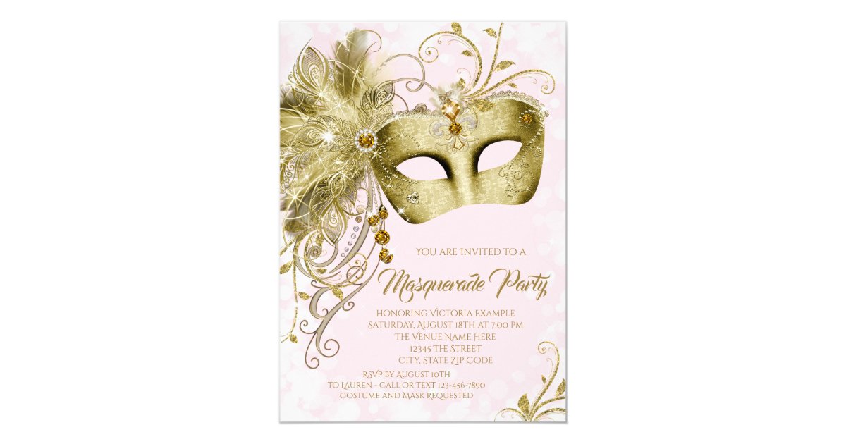 Pink Gold Glitter Masquerade Party Invitation