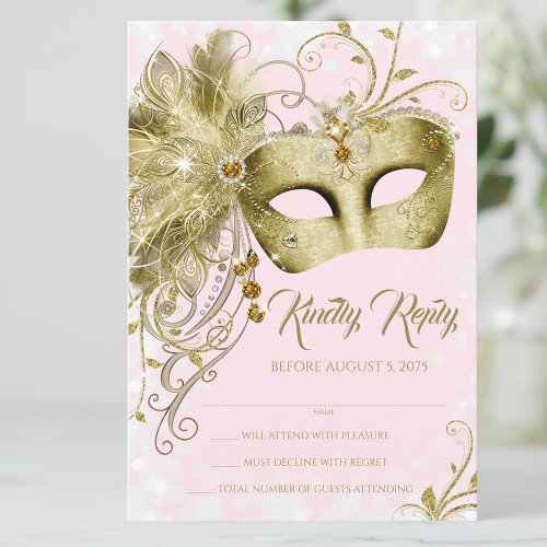 Pink Gold Glitter Masquerade Party Invitation