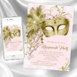 Pink Gold Glitter Masquerade Party Invitation at Zazzle