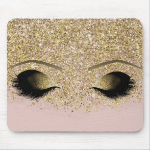 Pink & Gold Glitter Modern Glam Makeup Lashes Eyes Mouse Pad