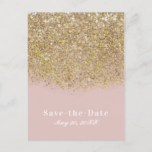 Pink & Gold Glitter Modern Glam Save the Date Announcement Postcard