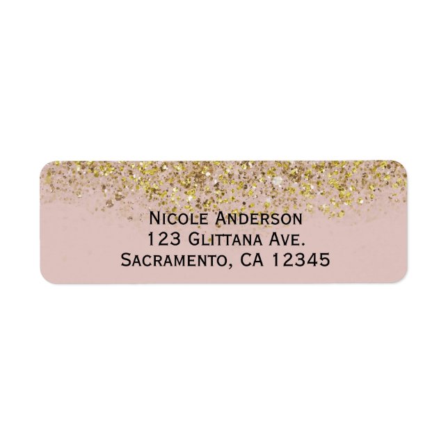 Pink & Gold Glitter Modern Trendy Glam Chic Party Label (Front)