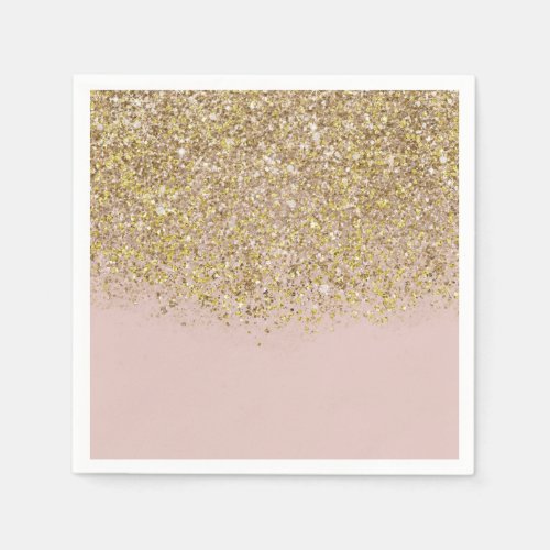 Pink  Gold Glitter Modern Trendy Glam Chic Party Napkins