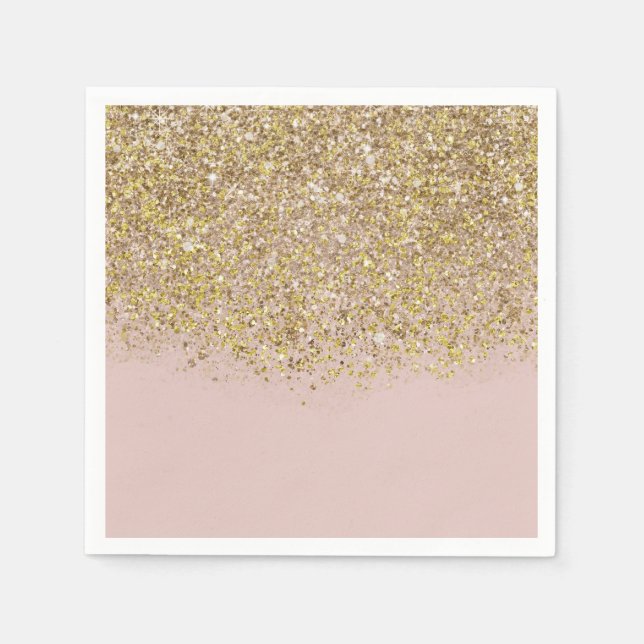 Pink & Gold Glitter Modern Trendy Glam Chic Party Napkins (Front)