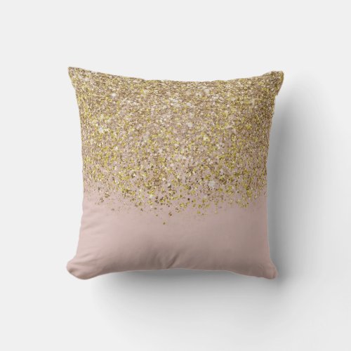 Pink  Gold Glitter Modern Trendy Glam Chic Throw Pillow