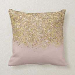 Pink &amp; Gold Glitter Modern Trendy Glam Chic Throw Pillow