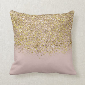 Pink & Gold Glitter Modern Trendy Glam Chic Throw Pillow