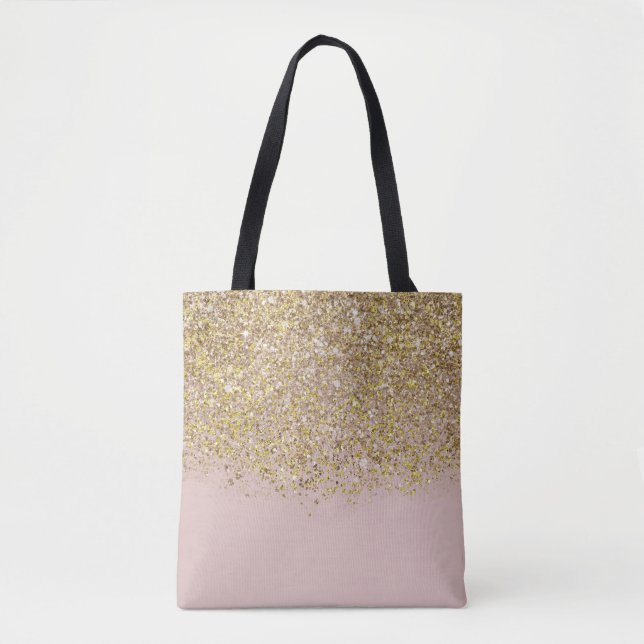 Pink & Gold Glitter Modern Trendy Glam Chic Tote Bag (Front)