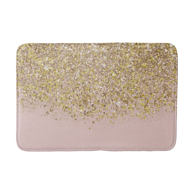 Pink & Gold Glitter Modern Trendy Glam Chic Trendy Bath Mat (Front)