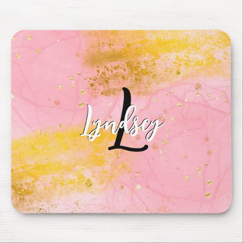  Pink Gold Glitter Monogram Add Your Name Initial Mouse Pad