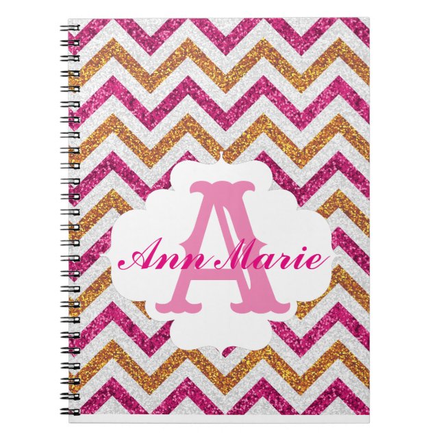 Pink & Gold Glitter Monogram Notebook (Front)