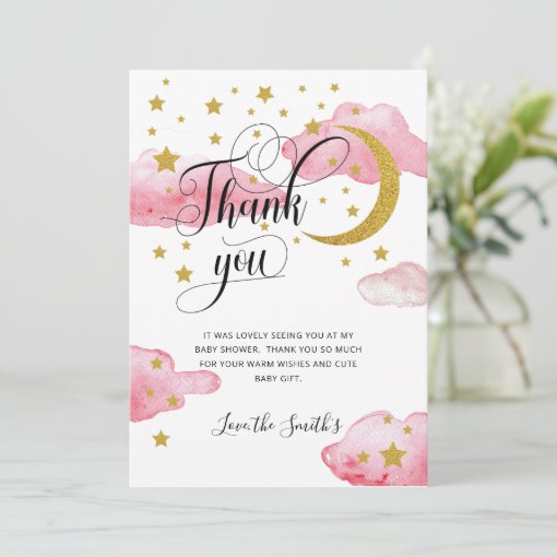 Pink Gold Glitter Moon Baby Shower Thank You Card Zazzle
