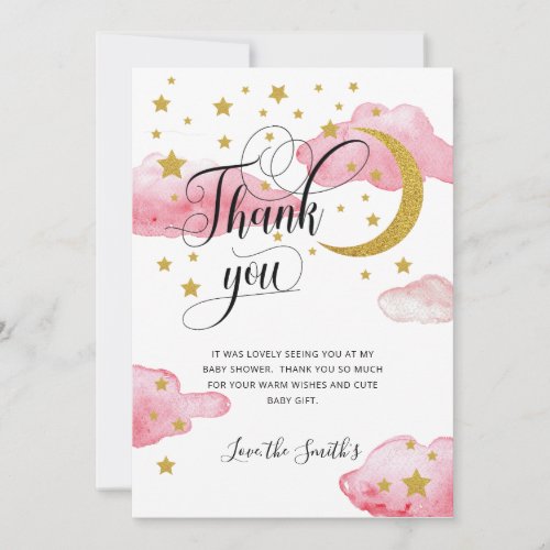 Pink Gold Glitter Moon Baby Shower Thank You Card