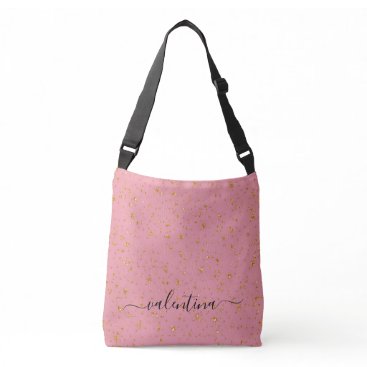 Pink Gold Glitter Name Monogram Crossbody Bag Pink Gold Glitter Name Monogram Crossbody Bag