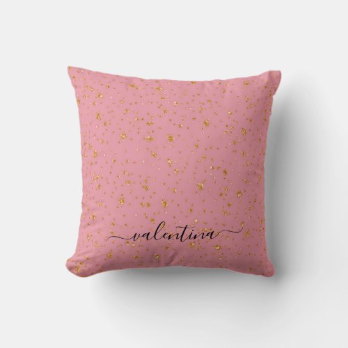 Pink Gold Glitter Name Monogram Throw Pillow
