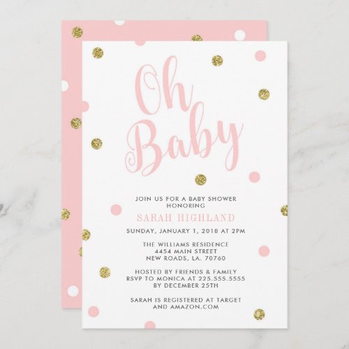 Pink  Gold Glitter Oh Baby Shower Invitation