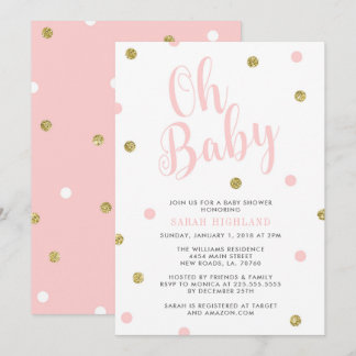 Pink & Gold Glitter Oh Baby Shower Invitation