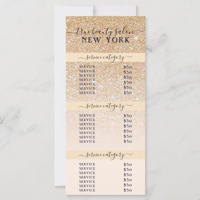 Pink Gold Glitter Ombre Salon Price List (Front)