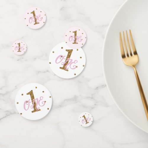 Pink  Gold Glitter ONE 1st Birthday Party Confetti