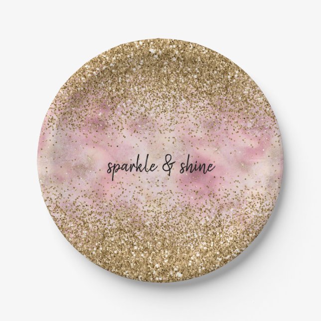 Pink Gold Glitter Paper Plates (Front)