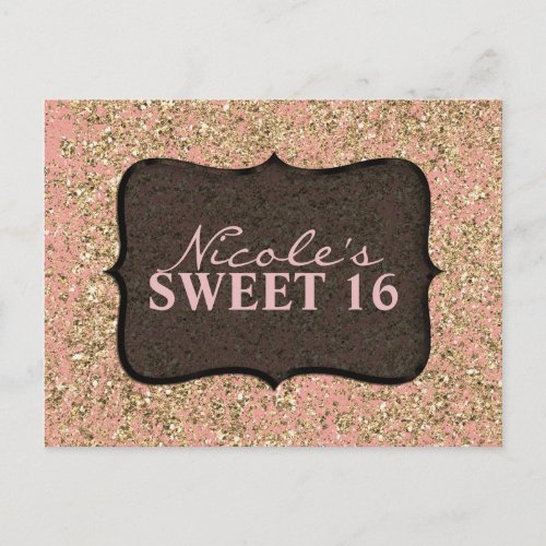 Pink  Gold Glitter Party Black Glam Invitation