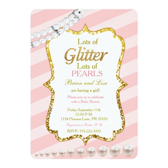 Pink Gold Glitter Pearls Baby Shower Invites Zazzle Com