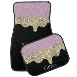 Pink Gold Glitter Personalized Name Car Floor Mat