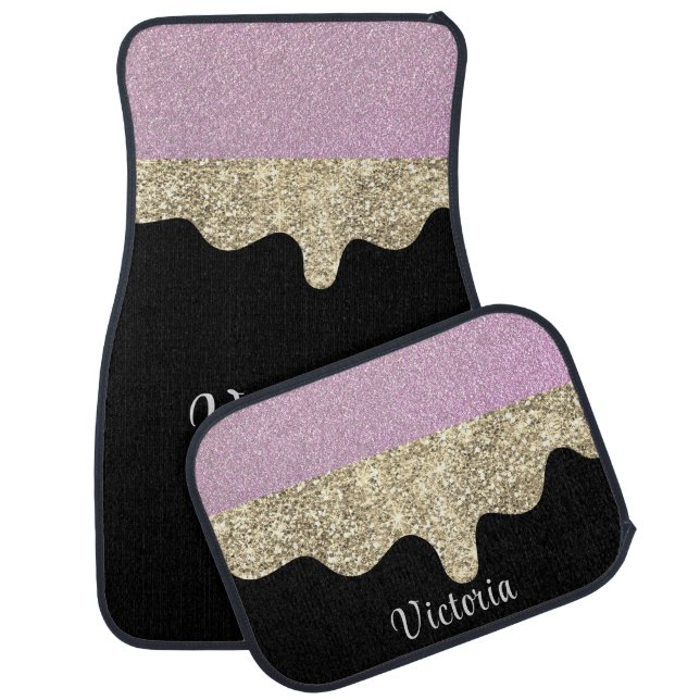 Pink Gold Glitter Personalized Name Car Floor Mat (Set)
