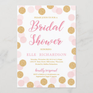 Pink gold glitter polka dot modern bridal shower invitation
