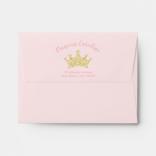 Pink  Gold Glitter Princess Birthday Party Envelope