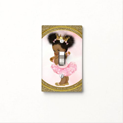 Pink Gold Glitter Princess Vintage Baby Girl Afro Light Switch Cover