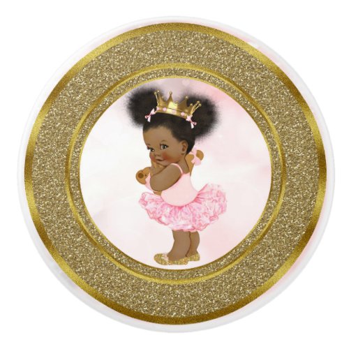 Pink  Gold Glitter Princess Vintage Baby Girl Ceramic Knob