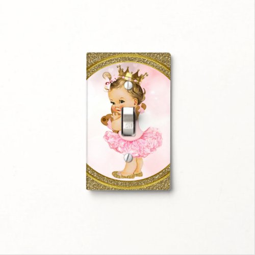 Pink  Gold Glitter Princess Vintage Baby Girl Light Switch Cover