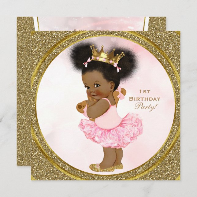 Pink Gold Glitter Princess Vintage Baby Girl Party Invitation (Front/Back)
