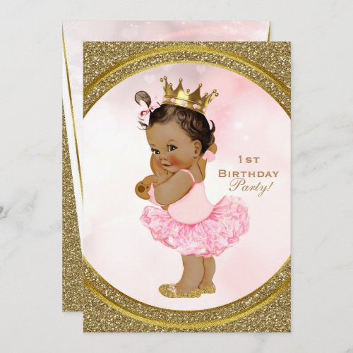 Pink Gold Glitter Princess Vintage Baby Girl Party Invitation