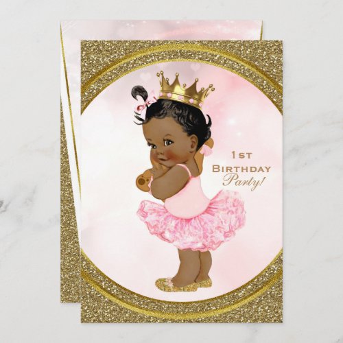 Pink Gold Glitter Princess Vintage Baby Girl Party Invitation