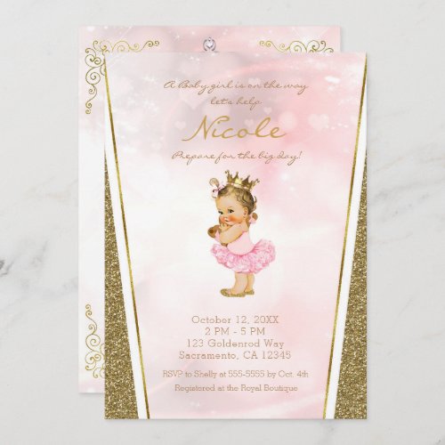 Pink  Gold Glitter Princess Vintage Baby Shower Invitation