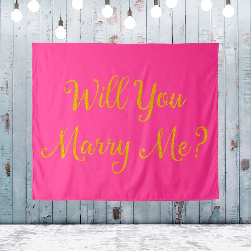 Pink Gold Glitter Proposal Sign Will You Marry Me Tapestry