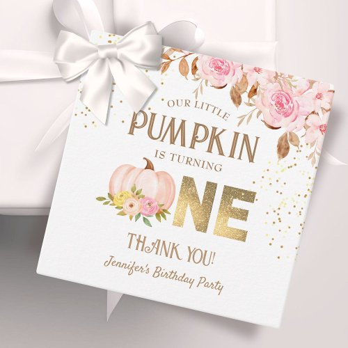 Pink Gold Glitter Pumpkin Floral Girl 1st Birthday Favor Tags