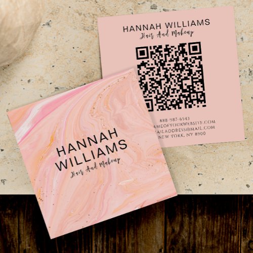 Pink  Gold Glitter QR Code Abstract Modern Square Business Card