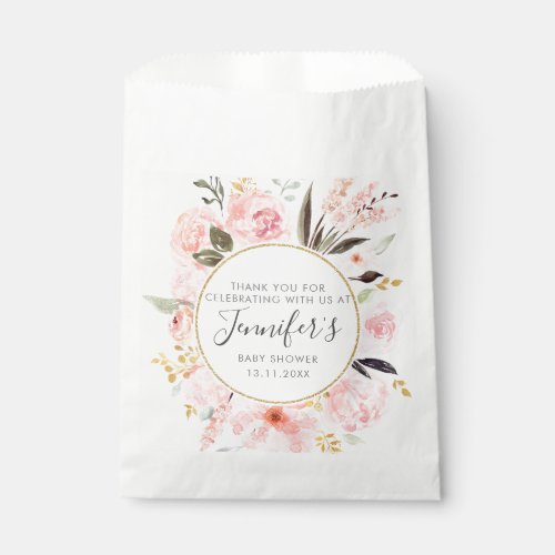 Pink Gold Glitter Roses Baby Shower Favor Bag