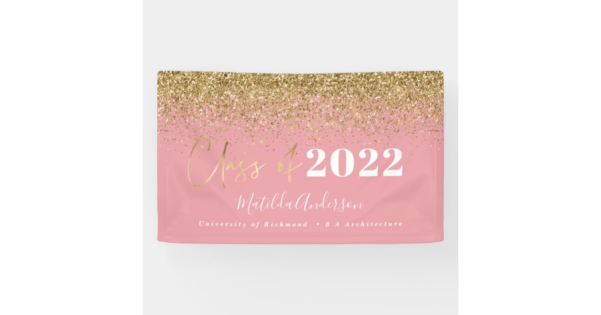 pink gold glitter script class of graduation banner | Zazzle