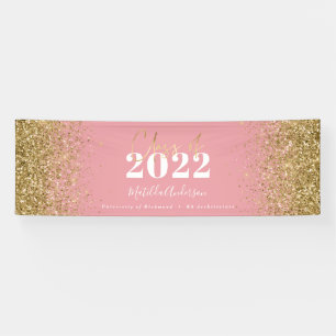 pink gold glitter script class of graduation banner