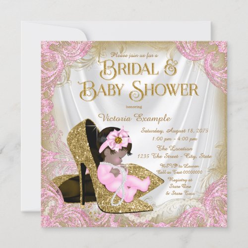 Pink Gold Glitter Shoe Pearl Bridal Baby Shower Invitation