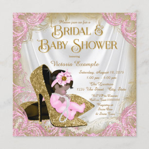 Pink Gold Glitter Shoe Pearl Bridal Baby Shower Invitation
